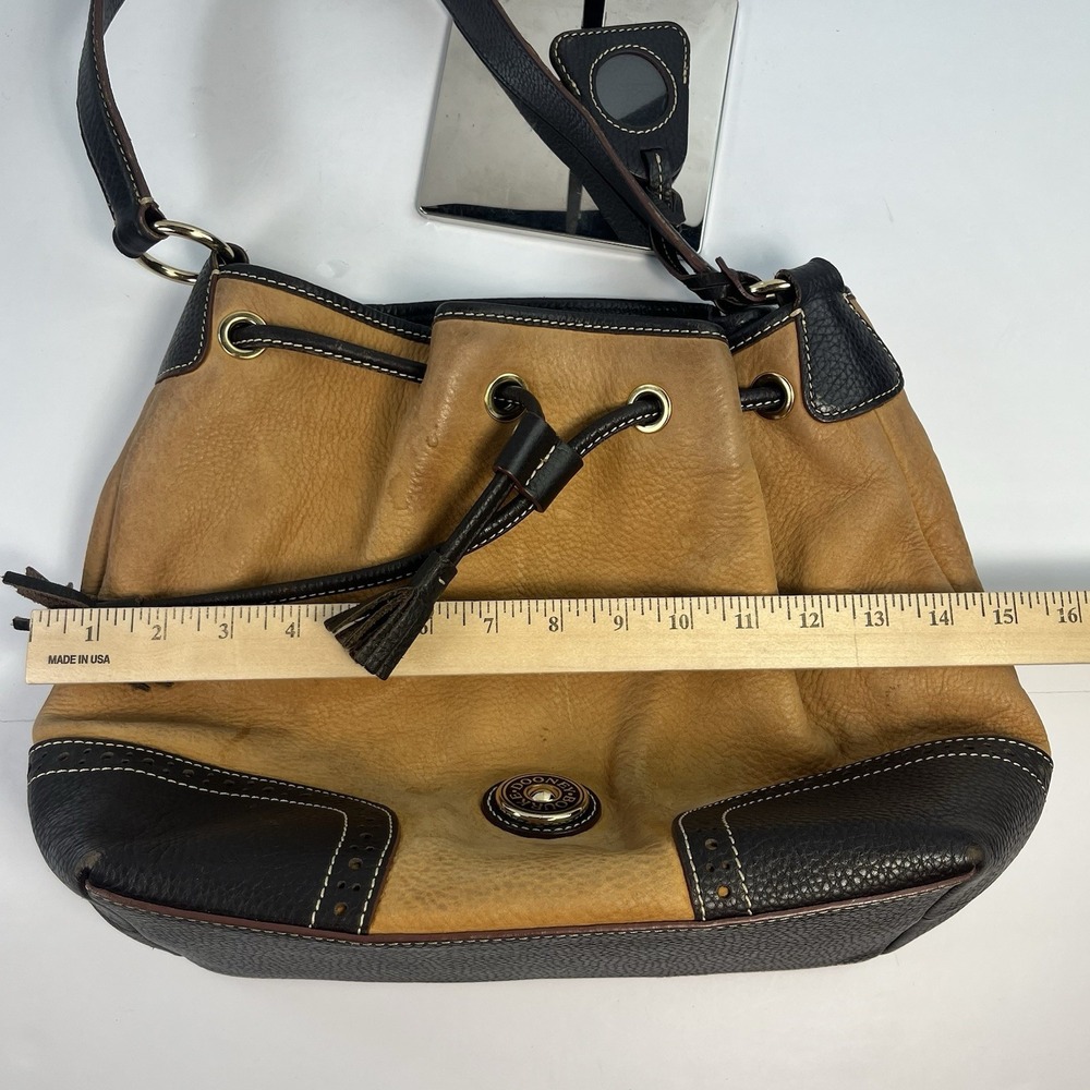 Dooney Bourke Brown Suede Black Leather Drawstring Bucket Bag - Picture 9 of 10